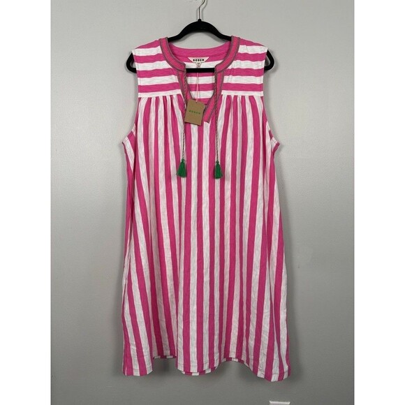 Boden Dresses & Skirts - Boden Nadine Notch Cotton Dress Size 14R Pink White Stripe Sleeveless